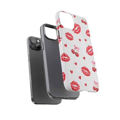 Red Lips & Cherry Phone Case – Y2K Retro Aesthetic Tough Cover