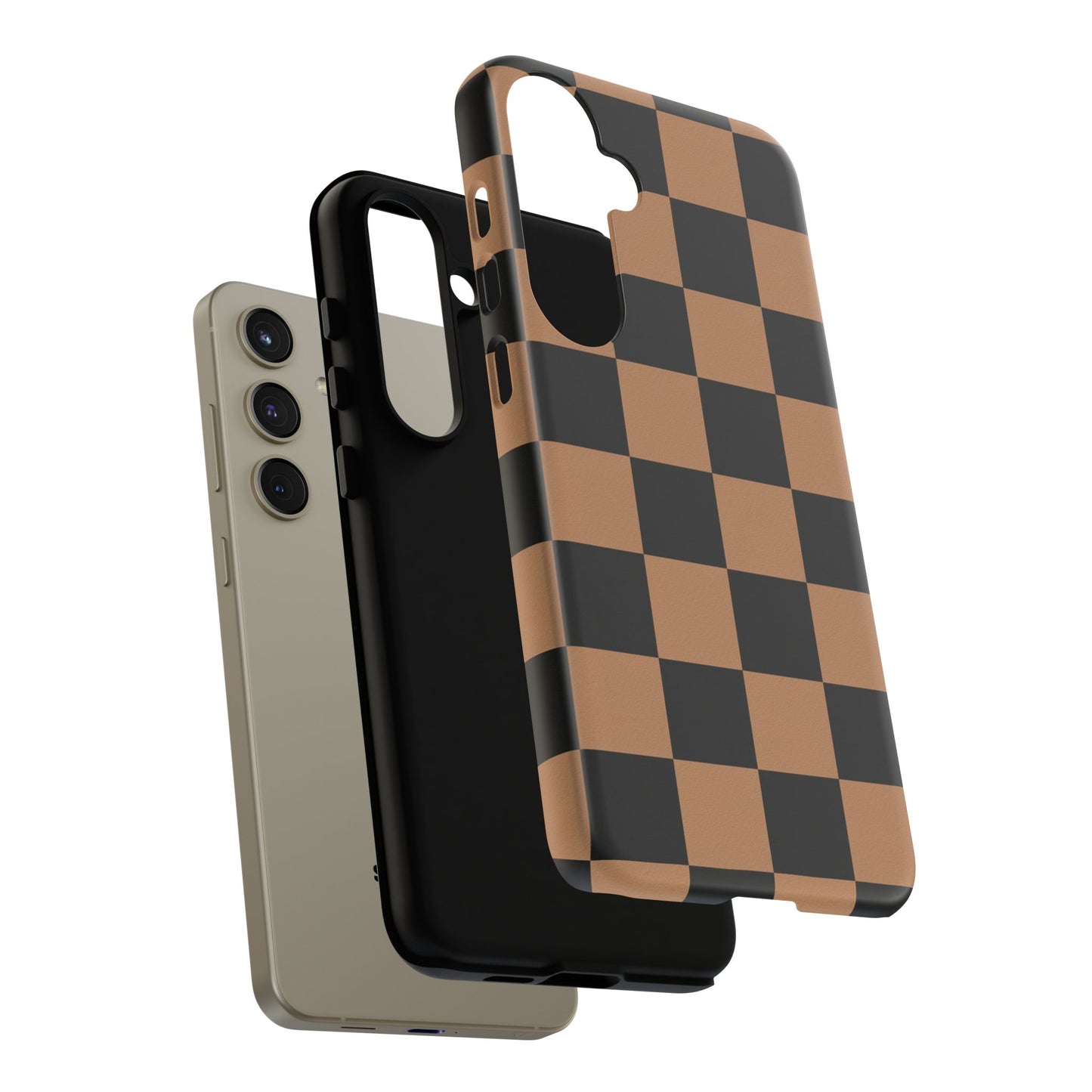 Brown Checkered Phone Case | Aesthetic Checkerboard iPhone & Samsung Tough Case
