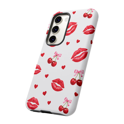 Red Lips & Cherry Phone Case – Y2K Retro Aesthetic Tough Cover