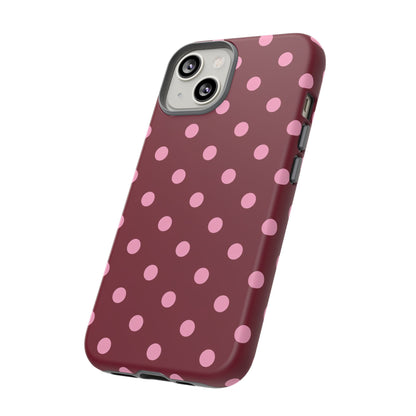 Pink Polka Dot Phone Case – Cute Aesthetic Tough Protective Phone Cover for Iphone, Samsung Galaxy and Pixel