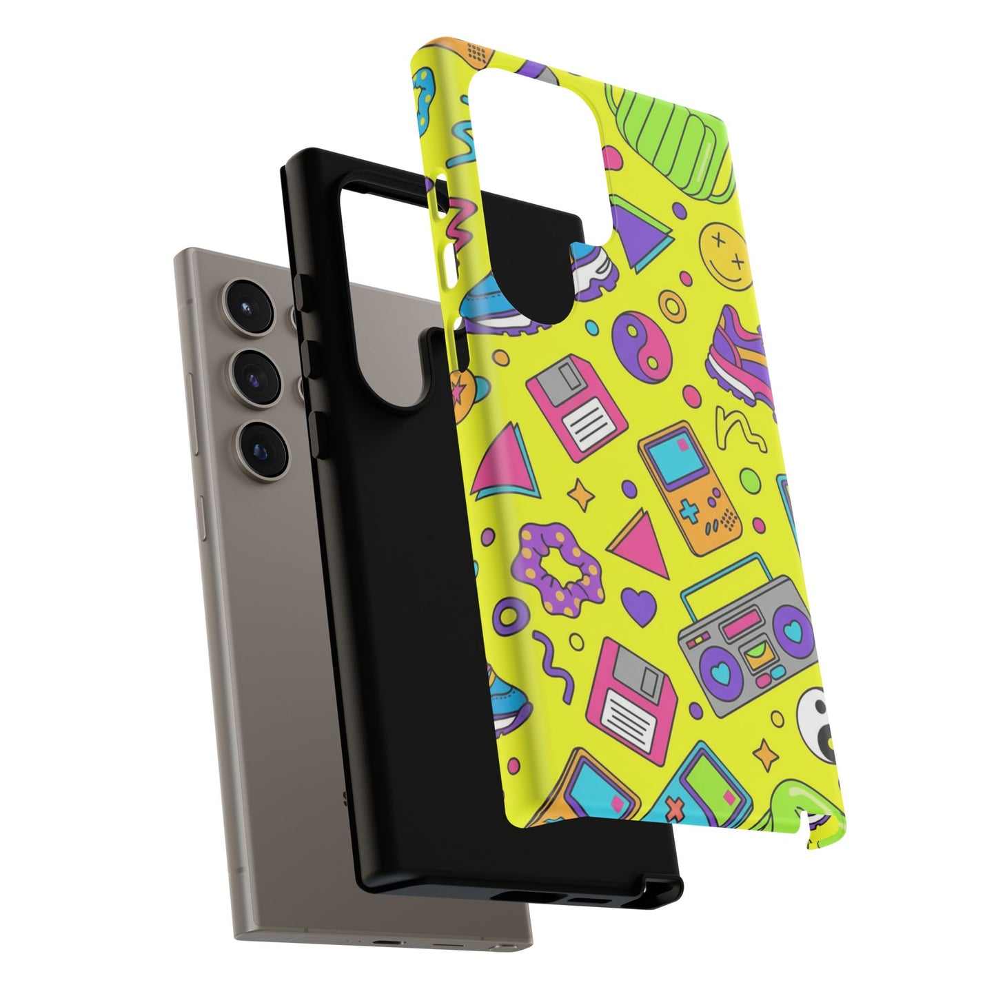 90s Retro Neon Phone Case – Y2K Nostalgia Colorful Icons Tough Protective Case