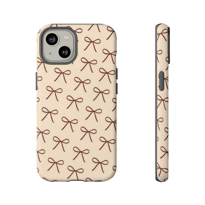 Coquette Bow Phone Case | Neutral Beige Aesthetic iPhone & Samsung Tough Case