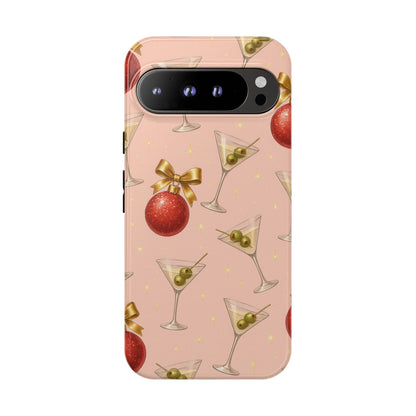 Cocktail Ornament Phone Case – Pink Martini & Cherry Pattern | Glossy or Matte for Iphone, Samsung Galaxy and Pixel