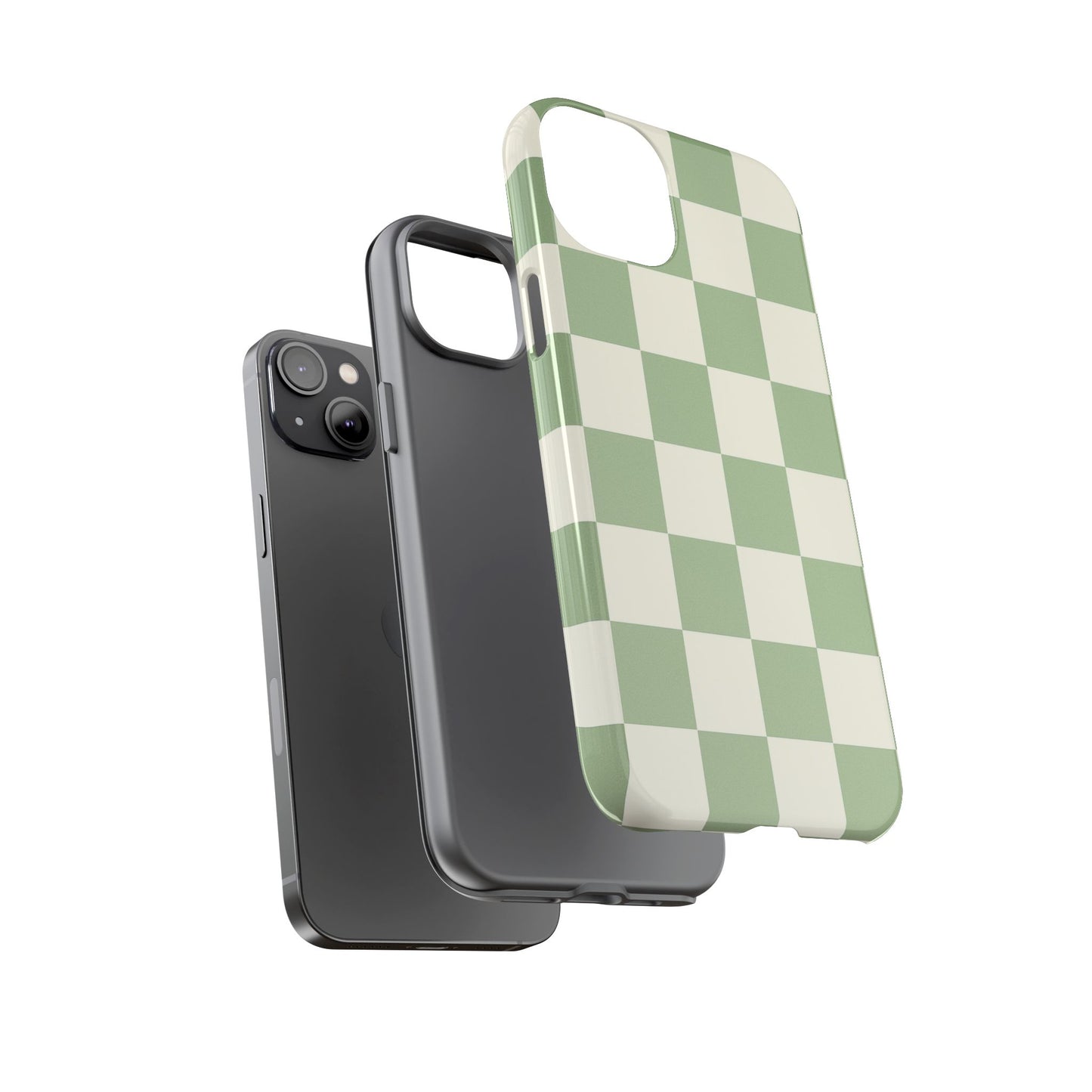 Sage Green Checkerboard Phone Case | Minimal Aesthetic Checkered iPhone & Samsung Tough Case