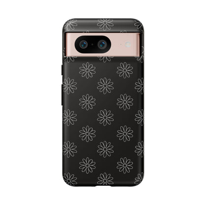 Black Daisy Floral Phone Case – Slim Protective Tough Case for Iphone, Samsung Galaxy and Pixel