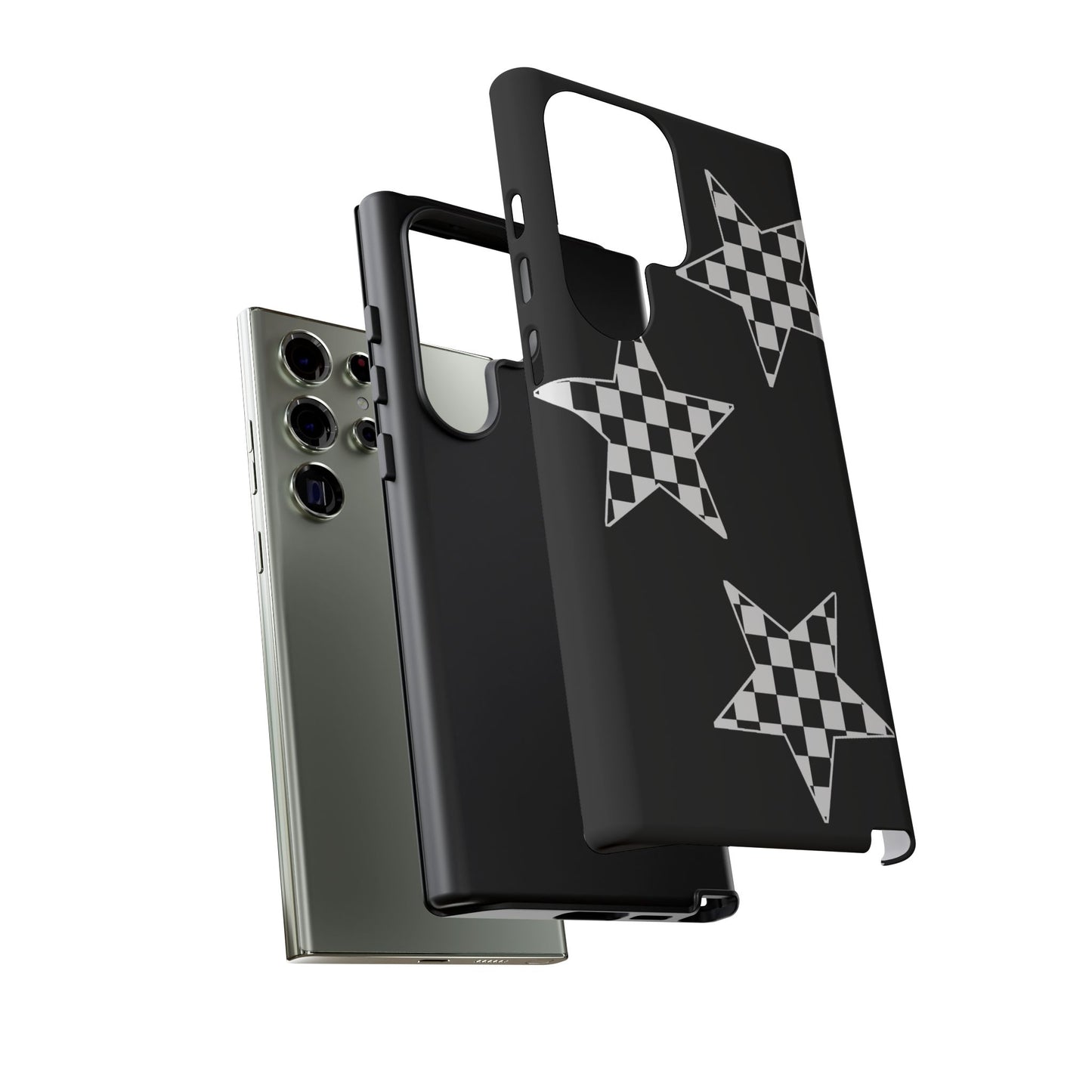 Checkered Star Tough Phone Case – Black Retro Graphic Protective Cover for Iphone, Samsung Galaxy and Pixel