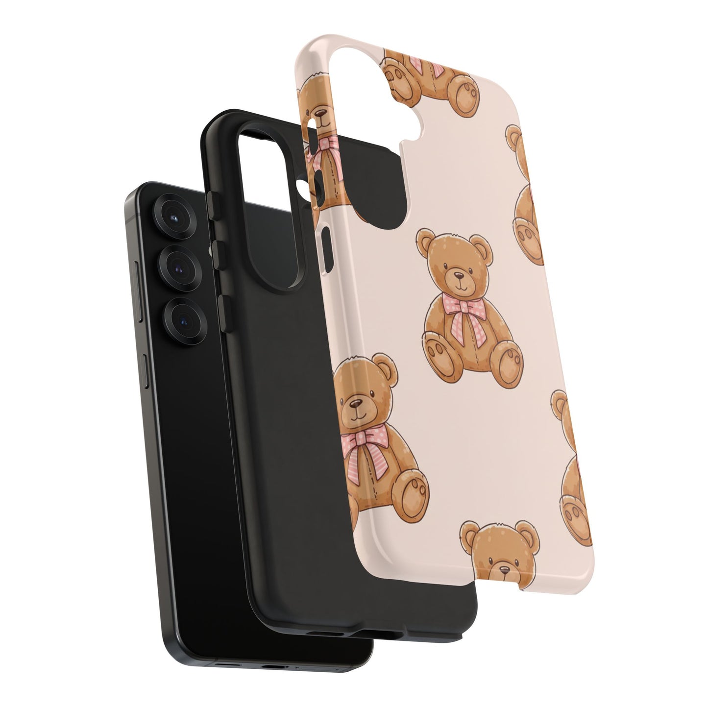 Teddy Bear Phone Case | Cute Coquette Aesthetic Pink Bear Pattern Case | Kawaii Soft Girl iPhone & Samsung Tough Protective Case