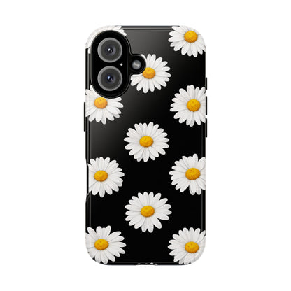 Black Daisy Floral Tough Phone Case – Cute Protective Cover for Iphone, Samsung Galaxy and Pixel