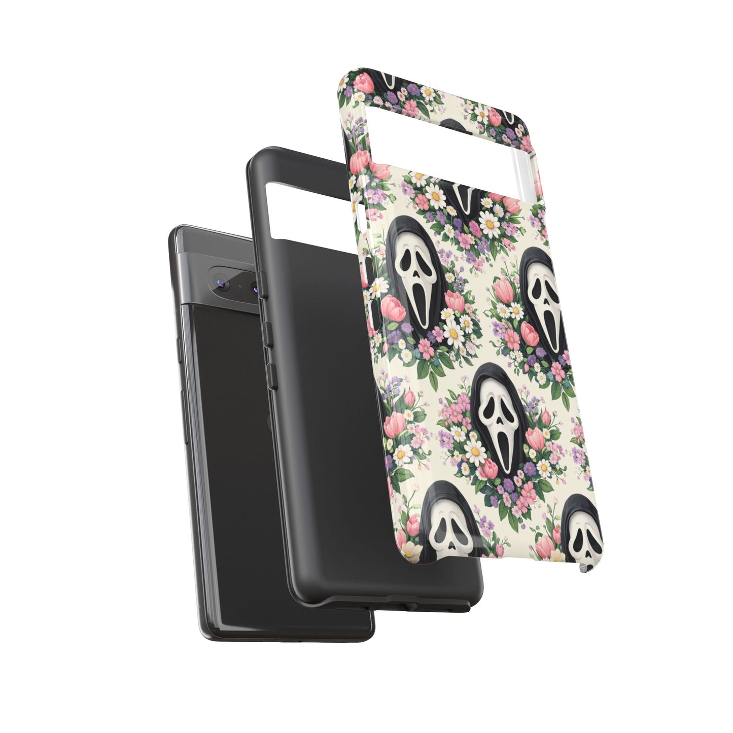 Floral Ghost Face Aesthetic Phone Case – Cute Spooky Tough Cover