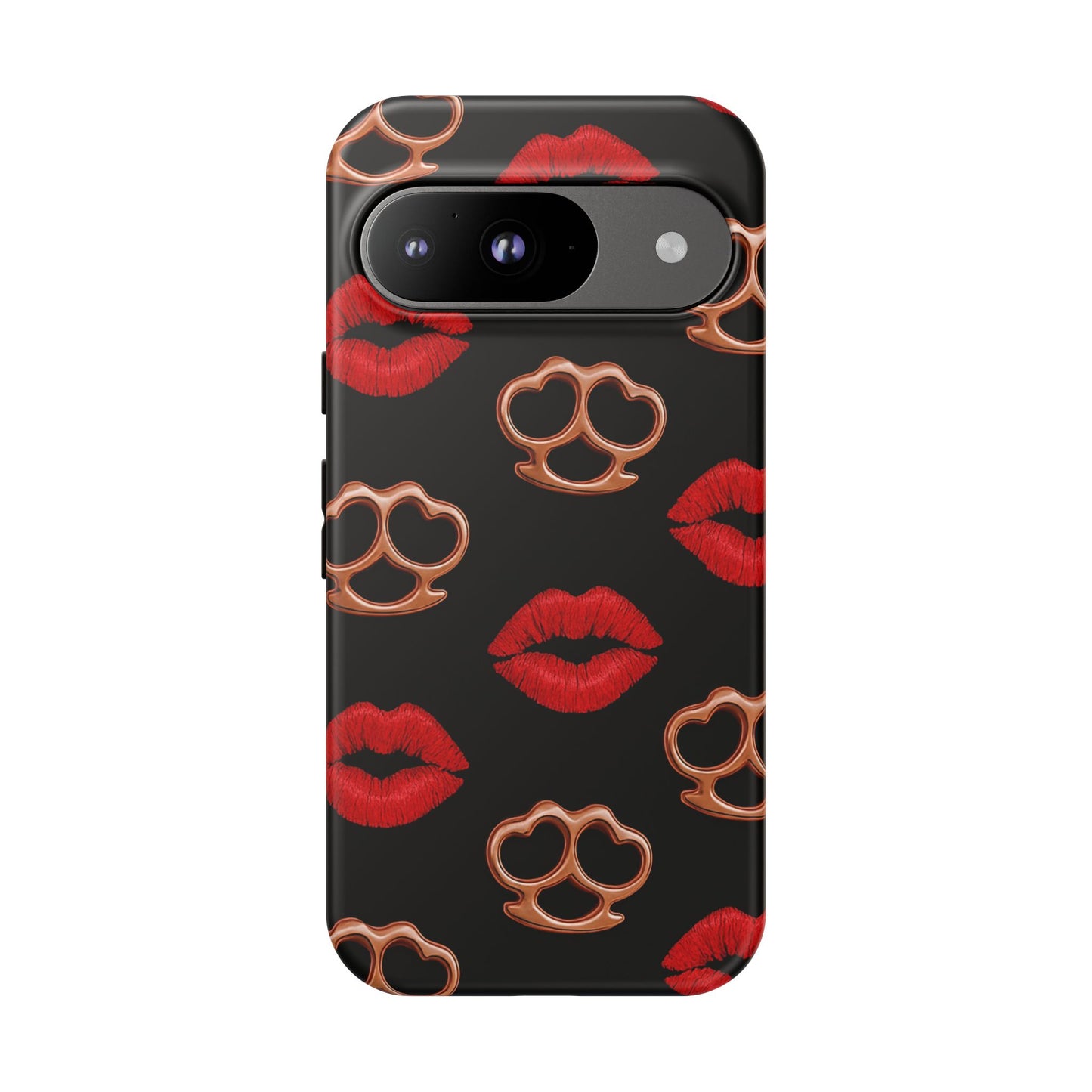 Red Lipstick & Knuckle Duster Phone Case | Bold Kiss Print Tough Protective Cover for Iphone, Samsung Galaxy and Pixel