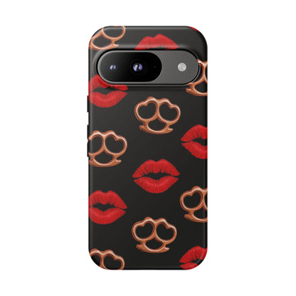 Red Lipstick & Knuckle Duster Phone Case | Bold Kiss Print Tough Protective Cover for Iphone, Samsung Galaxy and Pixel