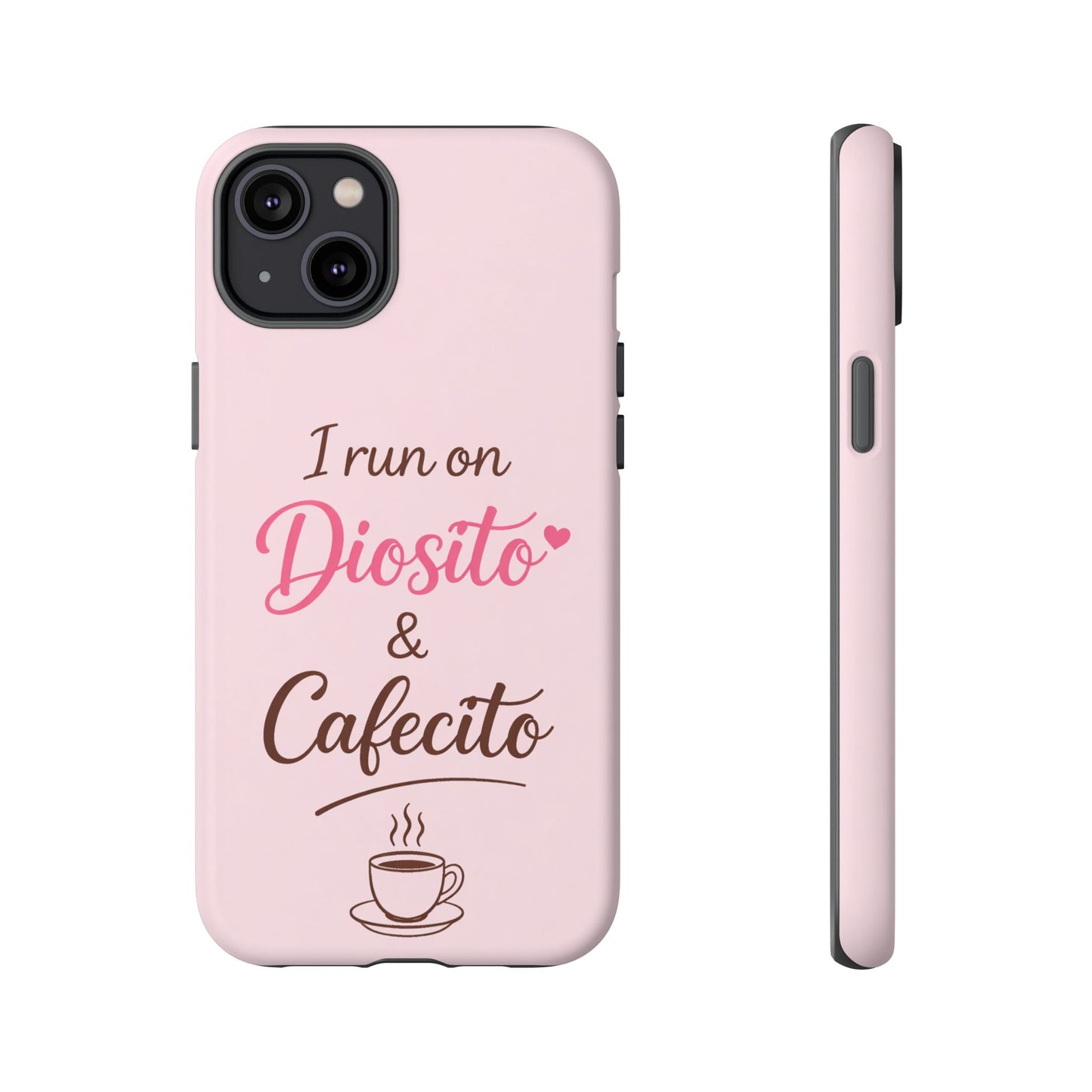 I Run on Diosito y Cafecito Phone Case, Pink Aesthetic Latina Faith Coffee Case, Girly Protective iPhone Samsung Cover