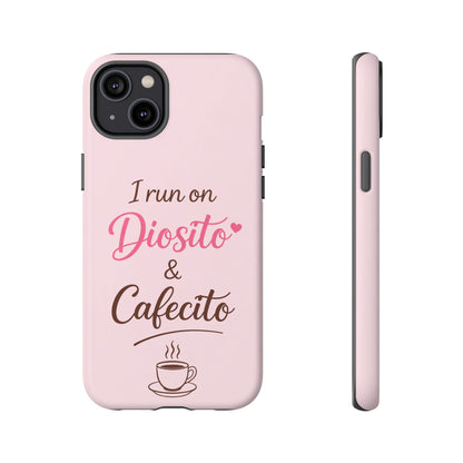 I Run on Diosito y Cafecito Phone Case, Pink Aesthetic Latina Faith Coffee Case, Girly Protective iPhone Samsung Cover