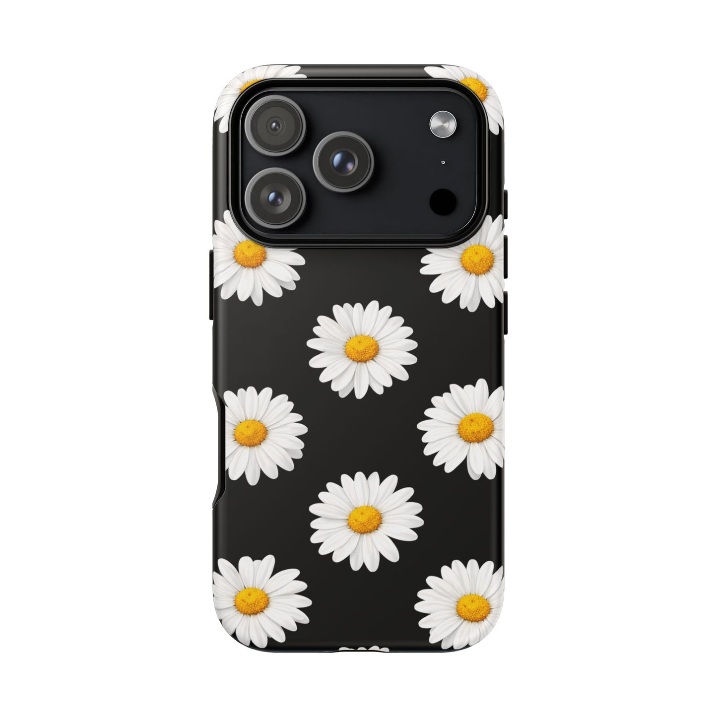 Black Daisy Floral Tough Phone Case – Cute Protective Cover for Iphone, Samsung Galaxy and Pixel
