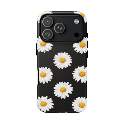 Black Daisy Floral Tough Phone Case – Cute Protective Cover for Iphone, Samsung Galaxy and Pixel