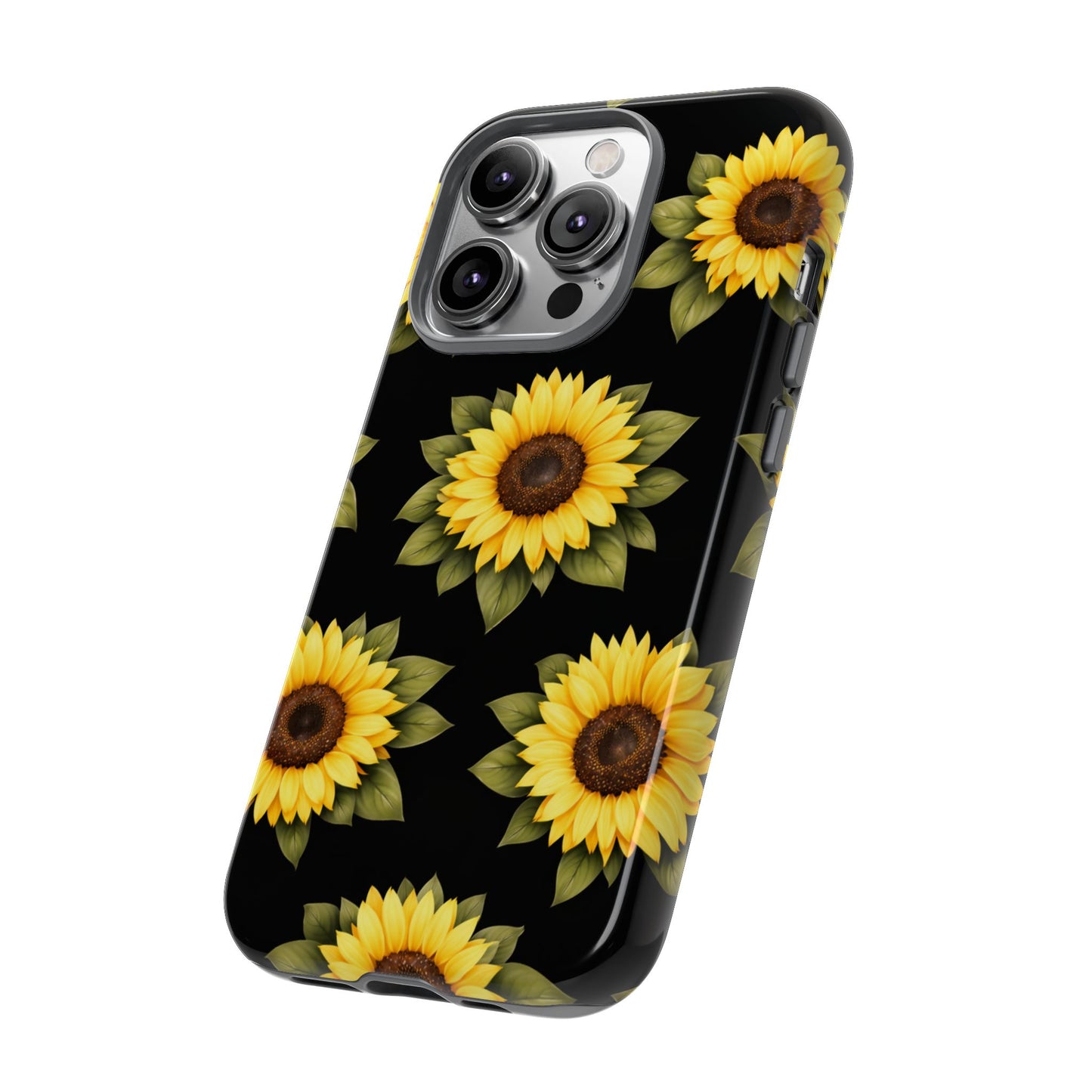Sunflower Floral Tough Phone Case – Black Background Protective Cover for Iphone, Samsung Galaxy and Pixel