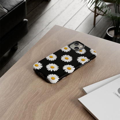 Black Daisy Floral Tough Phone Case – Cute Protective Cover for Iphone, Samsung Galaxy and Pixel