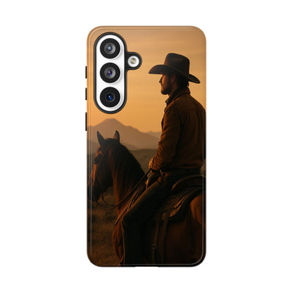Western Cowboy Sunset Phone Case | Horse Rider Desert Aesthetic Tough Protective Case