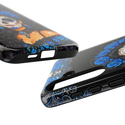 Blue Sugar Skull Woman Phone Case – Day of the Dead Aesthetic Tough Cover