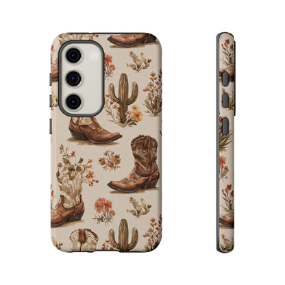 Cowboy Boots Western Phone Case Rustic Cowgirl Cactus Floral iPhone Samsung Pixel