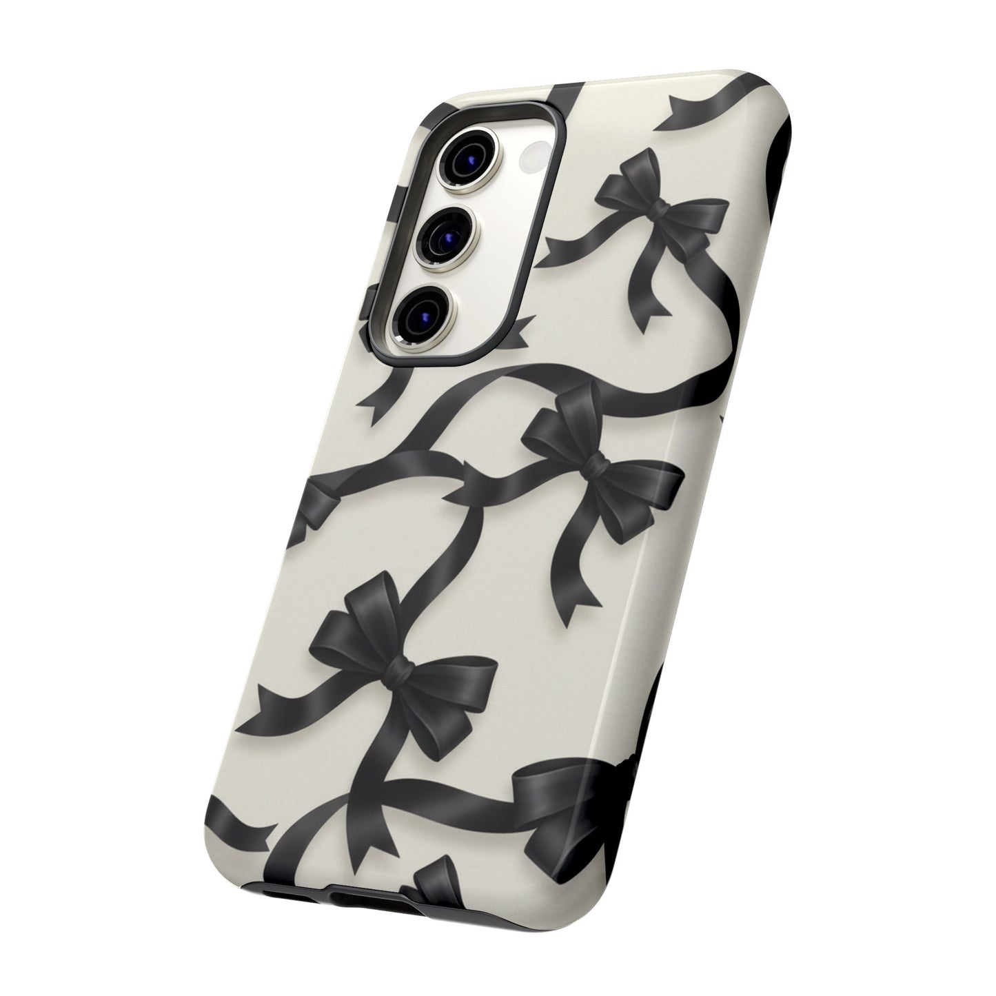 Black Ribbon Bow Phone Case, Minimal Bow Pattern Tough Protective Case