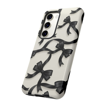 Black Ribbon Bow Phone Case, Minimal Bow Pattern Tough Protective Case