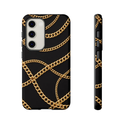 Luxury Gold Chain Phone Case – Black Designer Style Tough Protective Cover for Iphone, Samsung Galaxy and Pixel