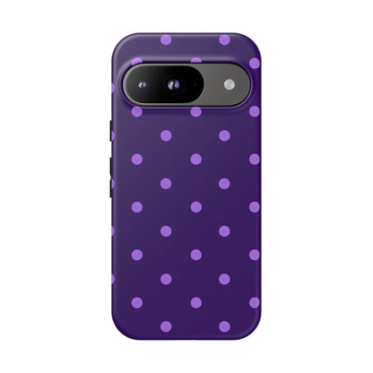 Purple Polka Dot Tough Phone Case – Cute Stylish Durable Protective Cover for Iphone, Samsung Galaxy and Pixel