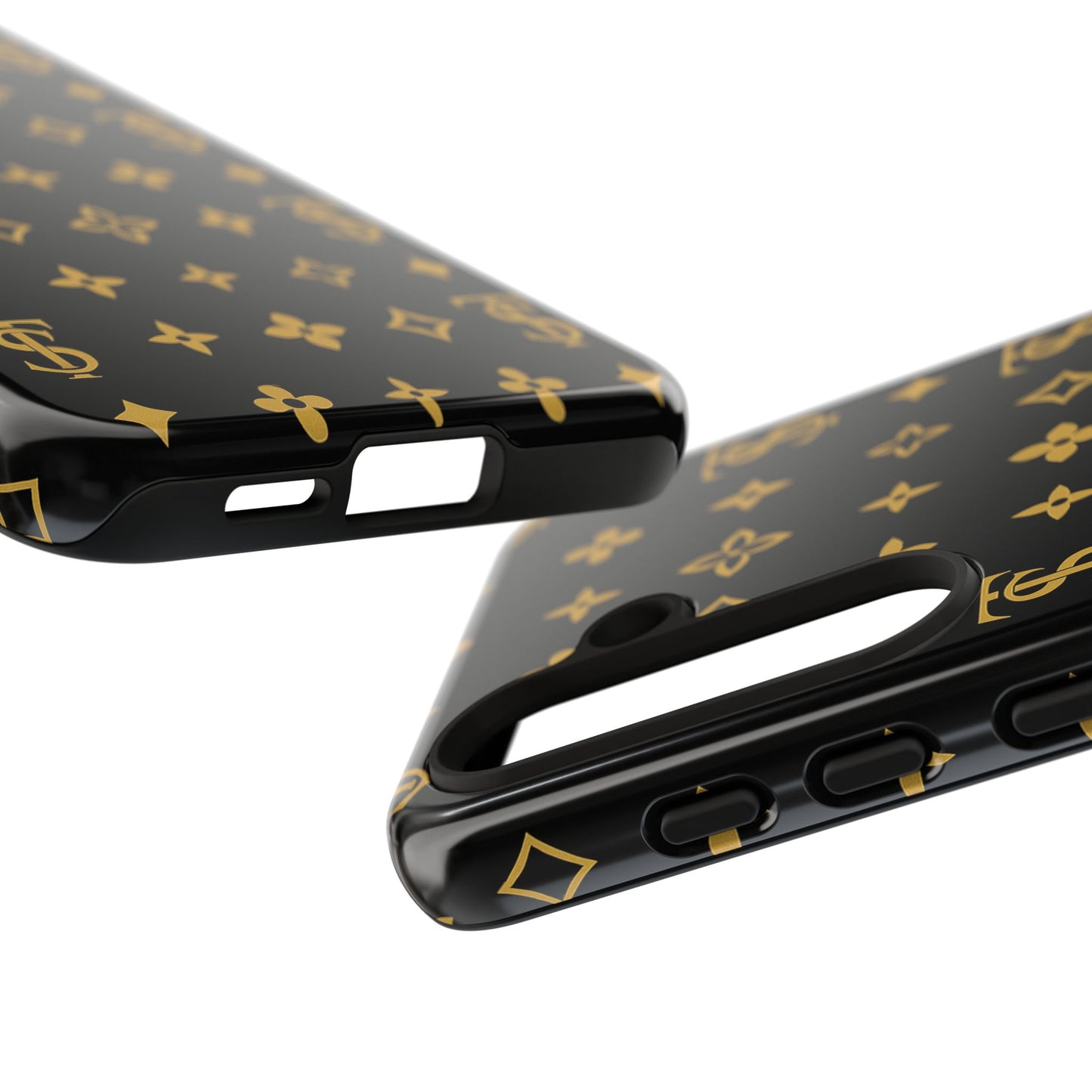 Gold Monogram Pattern Tough Phone Case | Black & Gold Luxury Design for Iphone, Samsung Galaxy and Pixel