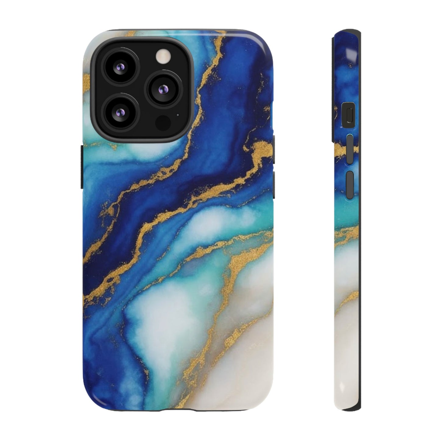 Blue & Gold Marble Phone Case – Luxury Resin Art Tough Case (iPhone, Samsung, Pixel)