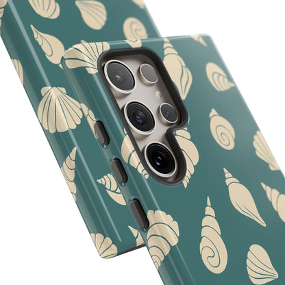 Seashell Pattern Phone Case | Teal Coastal Shells Tough Case for Iphone, Samsung Galaxy and Pixel
