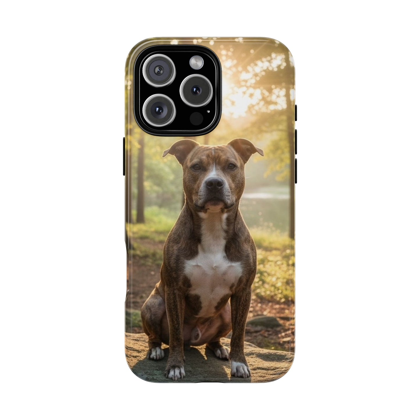 Pitbull Portrait Phone Case | Dog Lover Tough Case, Sunset Forest
