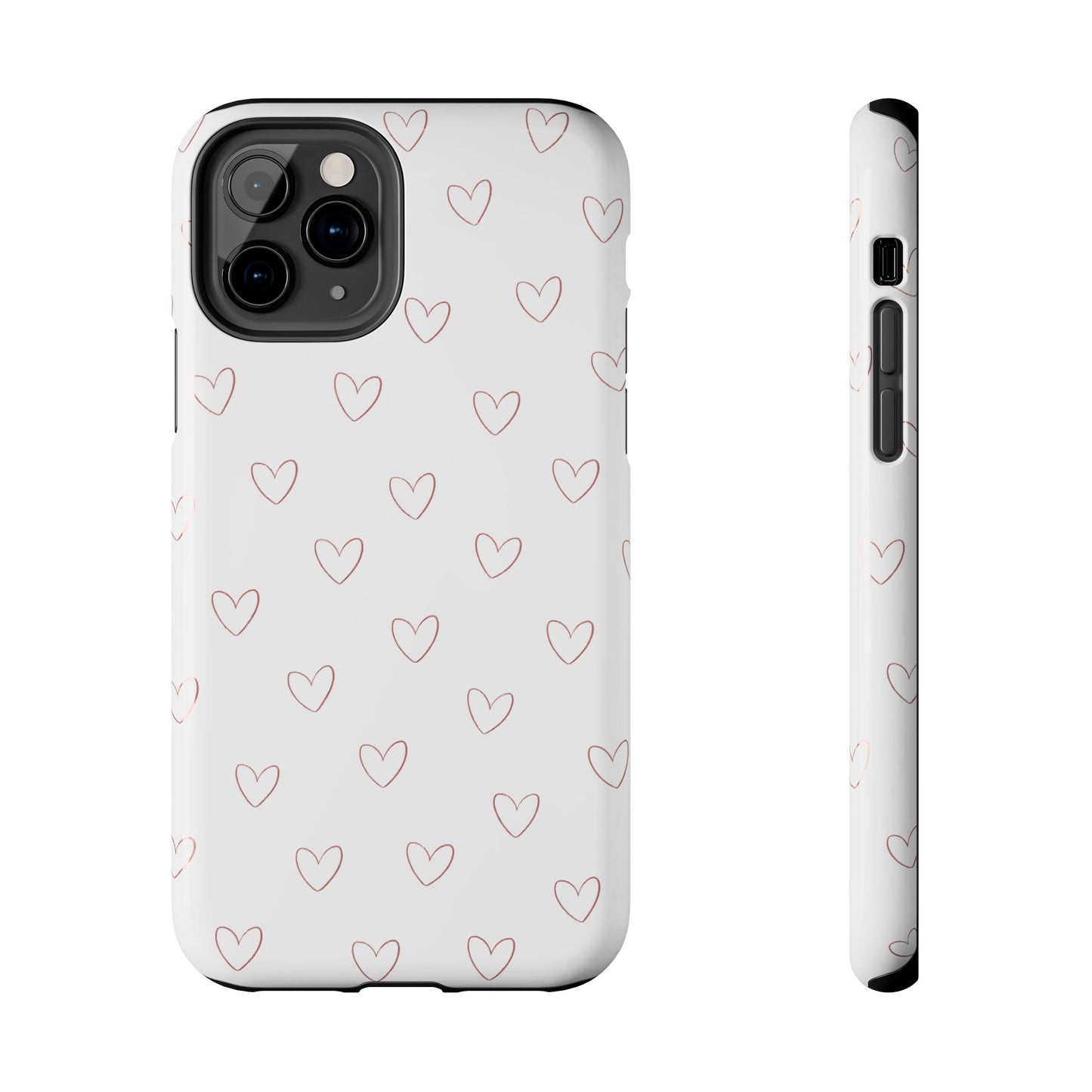 Hand-Drawn Hearts Tough Phone Case | Minimal Pink Heart Pattern