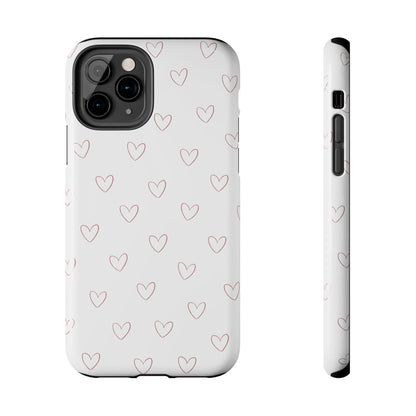 Hand-Drawn Hearts Tough Phone Case | Minimal Pink Heart Pattern