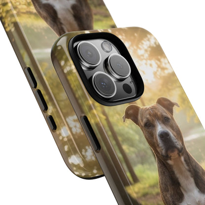 Pitbull Portrait Phone Case | Dog Lover Tough Case, Sunset Forest