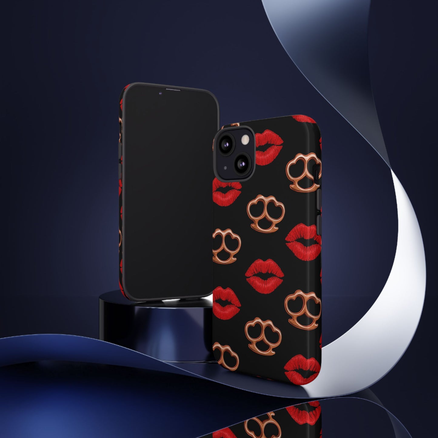 Red Lipstick & Knuckle Duster Phone Case | Bold Kiss Print Tough Protective Cover for Iphone, Samsung Galaxy and Pixel