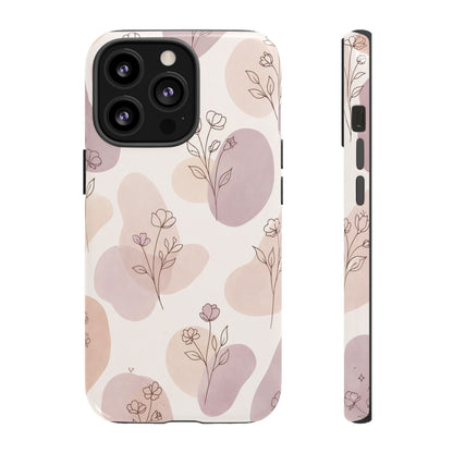 Blush Floral Phone Case Neutral Botanical Watercolor Tough Cover