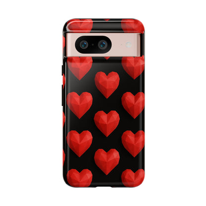 Red Heart Phone Case – Geometric Heart Pattern Tough Case (Black)