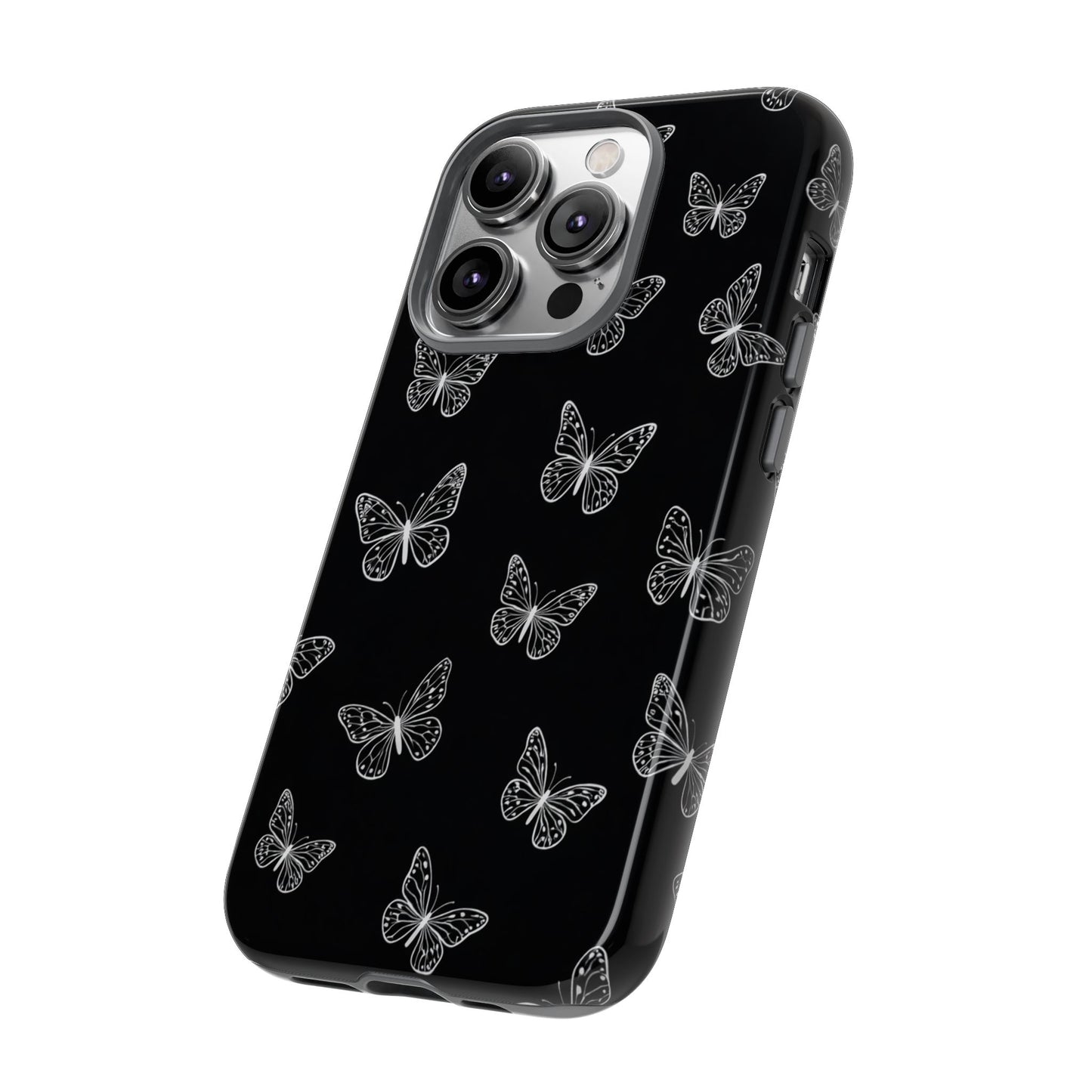 White Butterfly Pattern Phone Case – Dark Aesthetic Monochrome Tough Cover