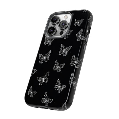 White Butterfly Pattern Phone Case – Dark Aesthetic Monochrome Tough Cover