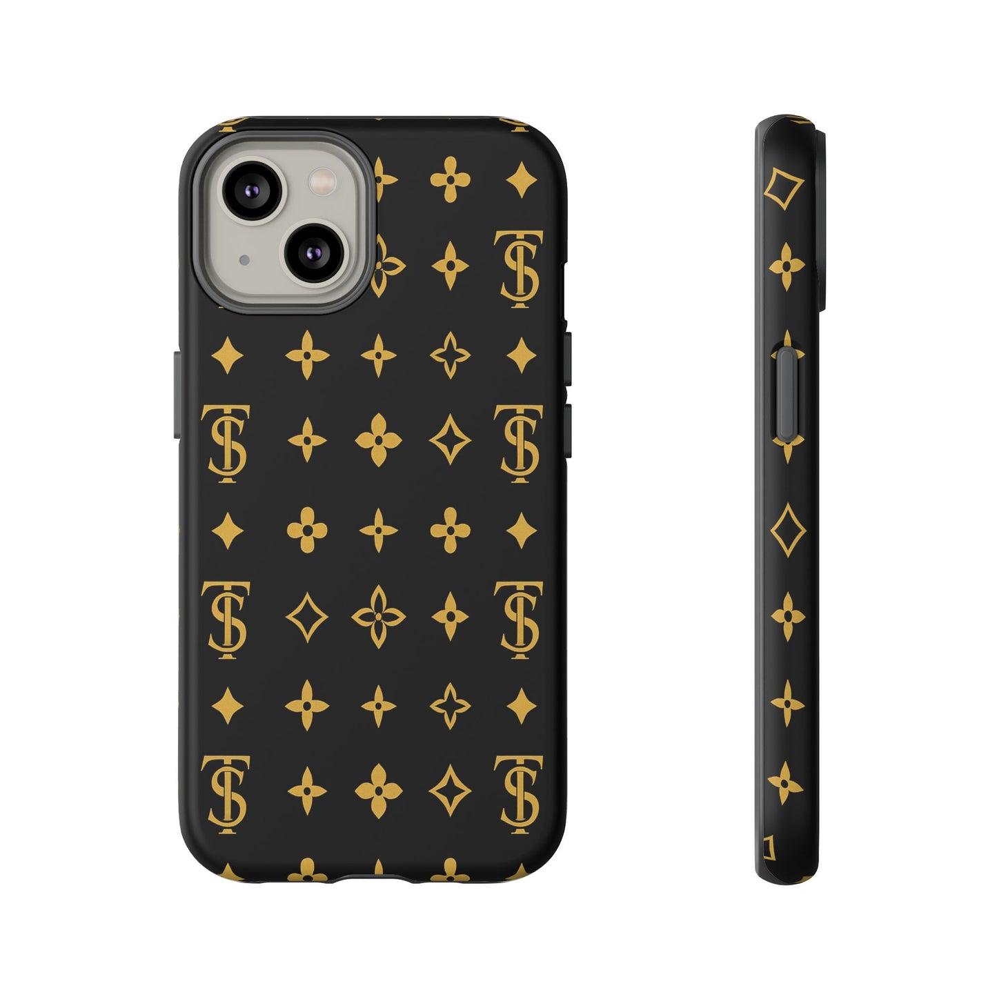 Gold Monogram Pattern Tough Phone Case | Black & Gold Luxury Design for Iphone, Samsung Galaxy and Pixel