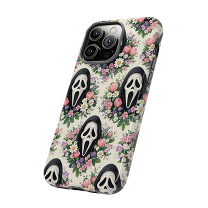 Floral Ghost Face Aesthetic Phone Case – Cute Spooky Tough Cover