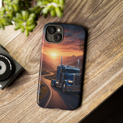 Semi Truck Sunset Phone Case | Trucker Gift | Diesel Truck Highway Road iPhone & Samsung Tough Protective Case