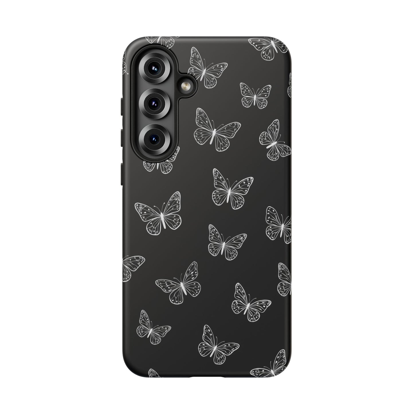 White Butterfly Pattern Phone Case – Dark Aesthetic Monochrome Tough Cover