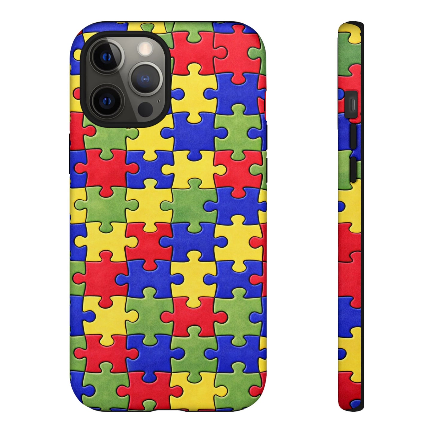 Colorful Puzzle Phone Case, Autism Awareness Jigsaw Design, Tough Protective Case, iPhone & Samsung Case, Vibrant Puzzle Pattern