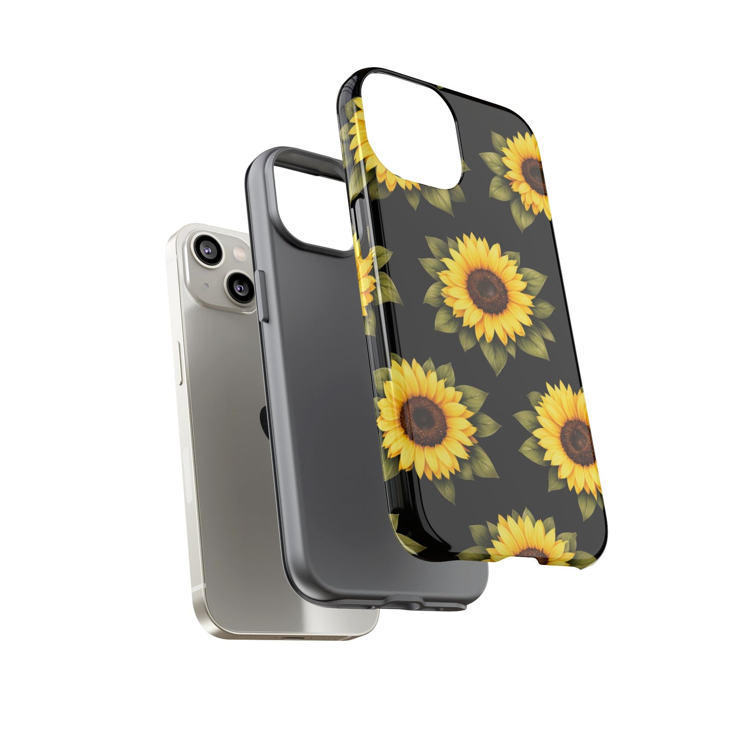 Sunflower Floral Tough Phone Case – Black Background Protective Cover for Iphone, Samsung Galaxy and Pixel