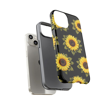 Sunflower Floral Tough Phone Case – Black Background Protective Cover for Iphone, Samsung Galaxy and Pixel