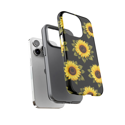 Sunflower Floral Tough Phone Case – Black Background Protective Cover for Iphone, Samsung Galaxy and Pixel