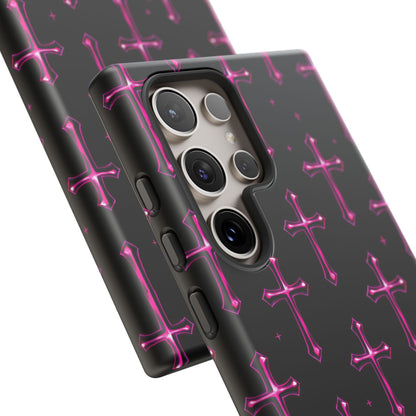 Neon Pink Cross Pattern Phone Case | Tough Protective Case for Iphone, Samsung Galaxy and Pixel