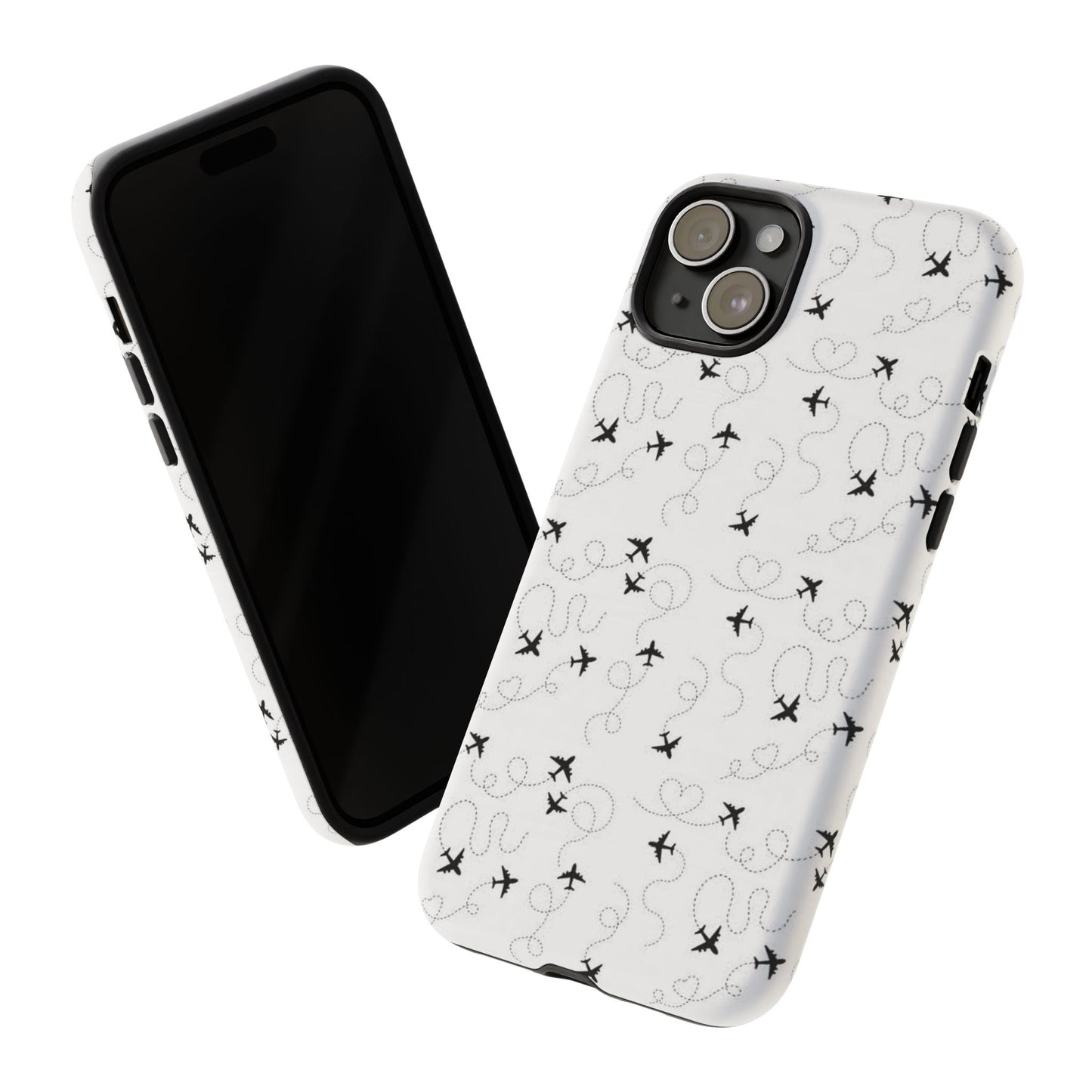 Minimal Paper Airplane Pattern Phone Case – Black White Aesthetic Tough Cover